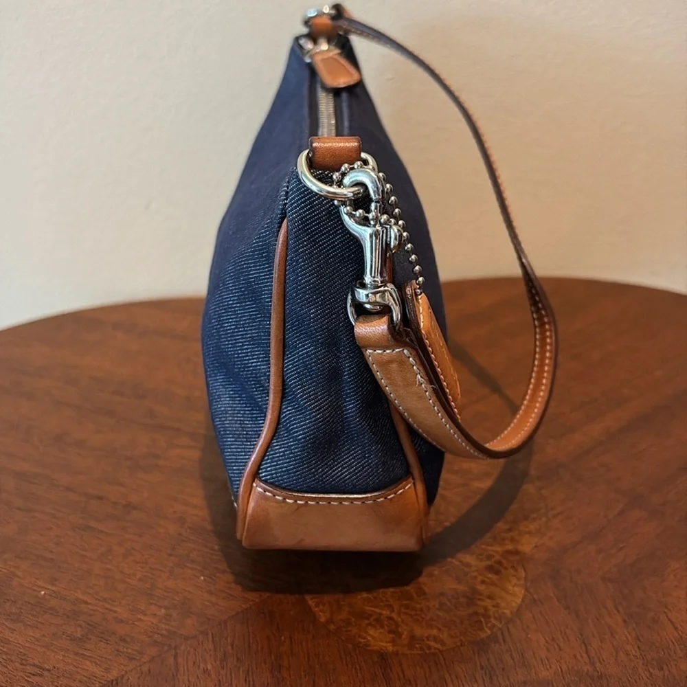 Coach vintage Y2K denim mini bag 7694 light brown leather trim satchel EVC